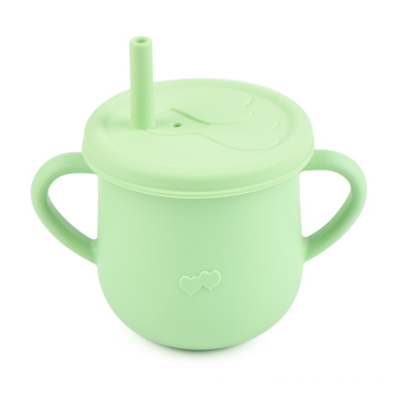 No Spill Kleinkinder Nontoxi Super Soft Water Oem Baby Training Griff Silikonbecher mit Deckel und Strohhalm